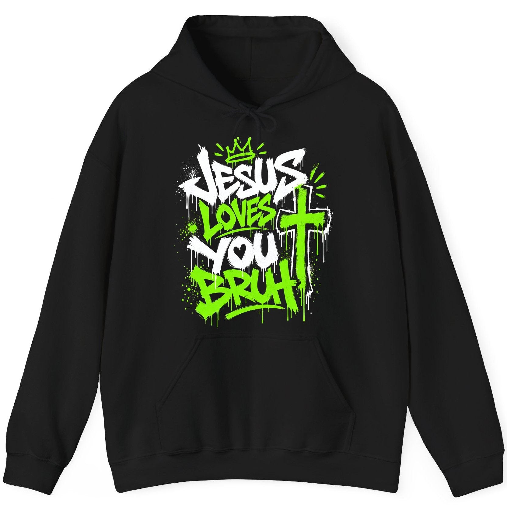Jesus Loves You Bruh Christian Hoodie - product mockup - Black