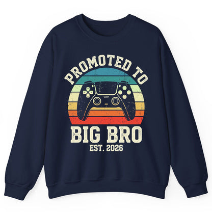 Promoted TO BIG BRO EST 2026 Retro Gaming Sweatshirt - product mockup - Navy