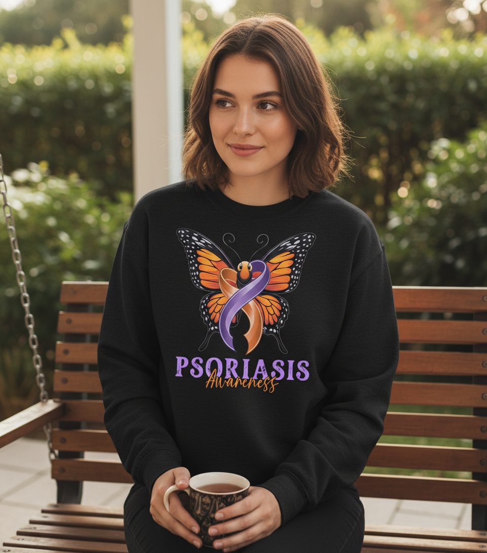 Psoriasis Awareness psoriasis awareness Sweatshirt Black lifestyle mockup