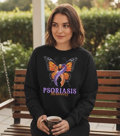 Psoriasis Awareness psoriasis awareness Sweatshirt Black lifestyle mockup