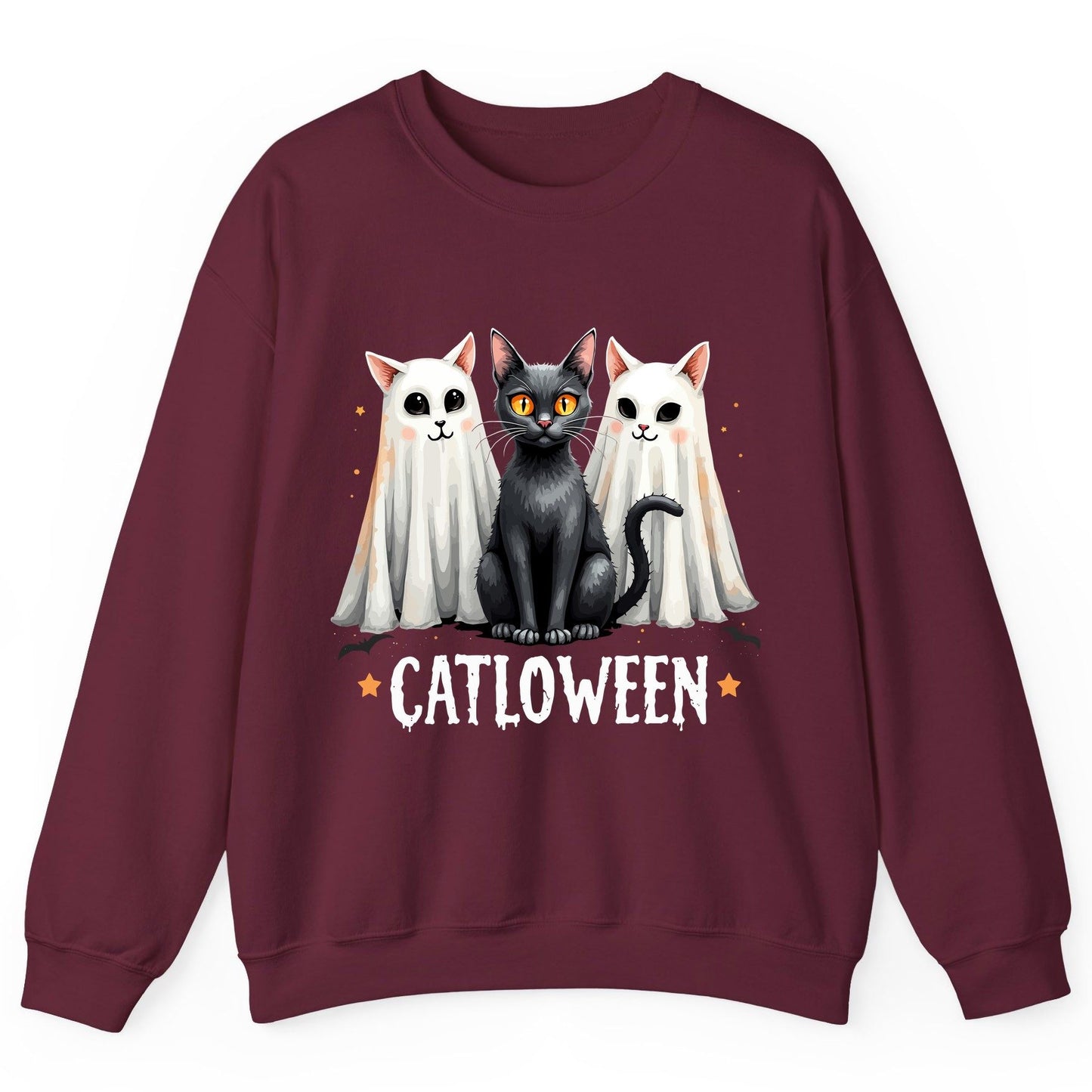 Catloween Halloween cats Sweatshirt Maroon product mockup