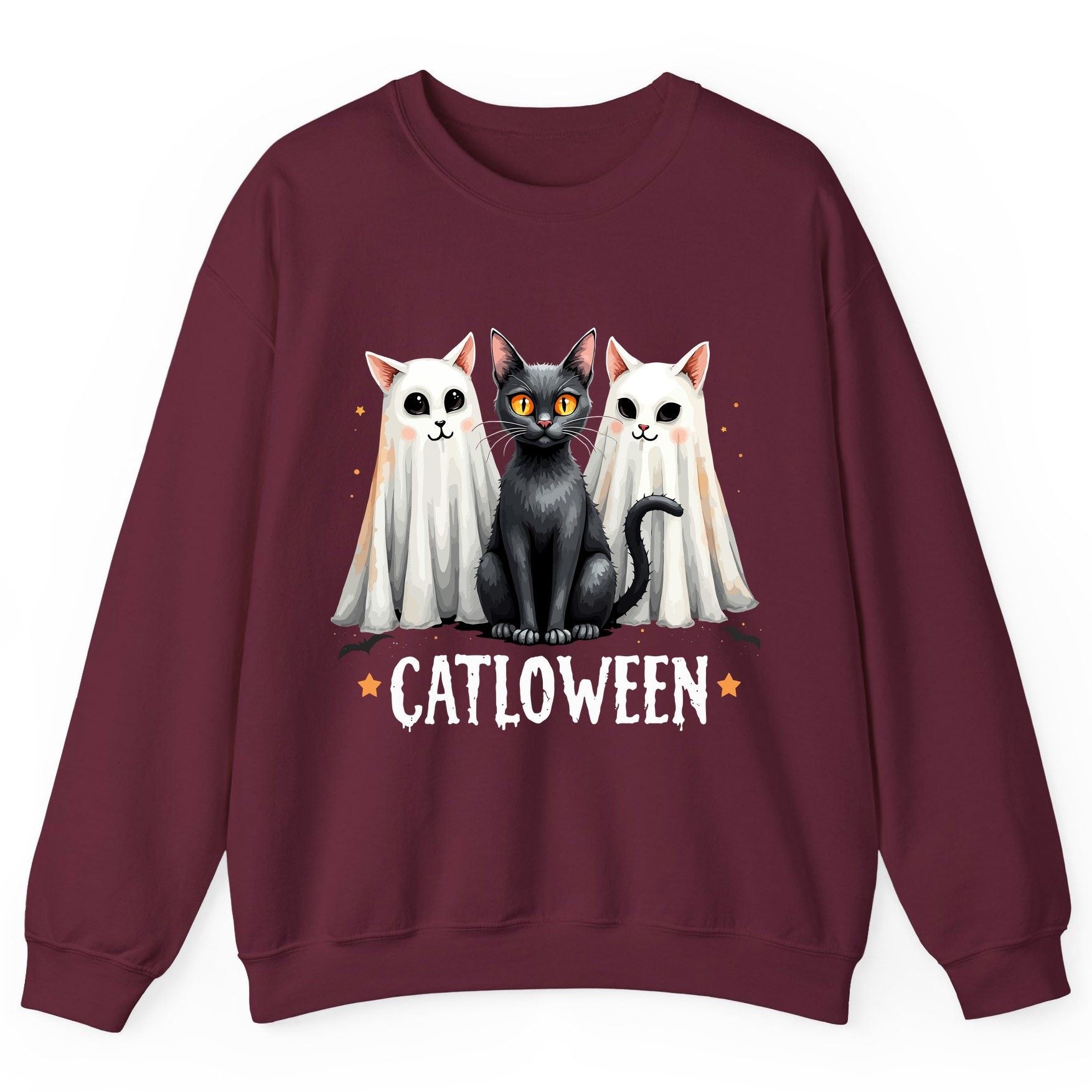 Catloween Halloween cats Sweatshirt Maroon product mockup