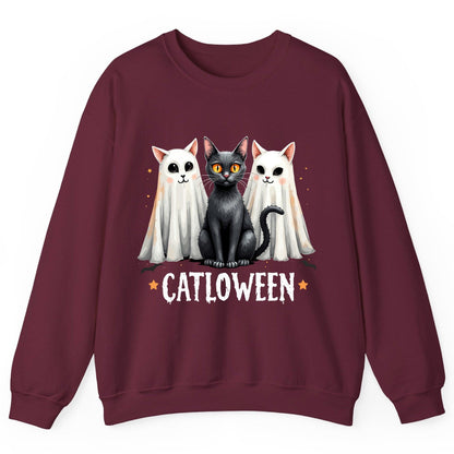 Catloween Halloween cats Sweatshirt Maroon product mockup