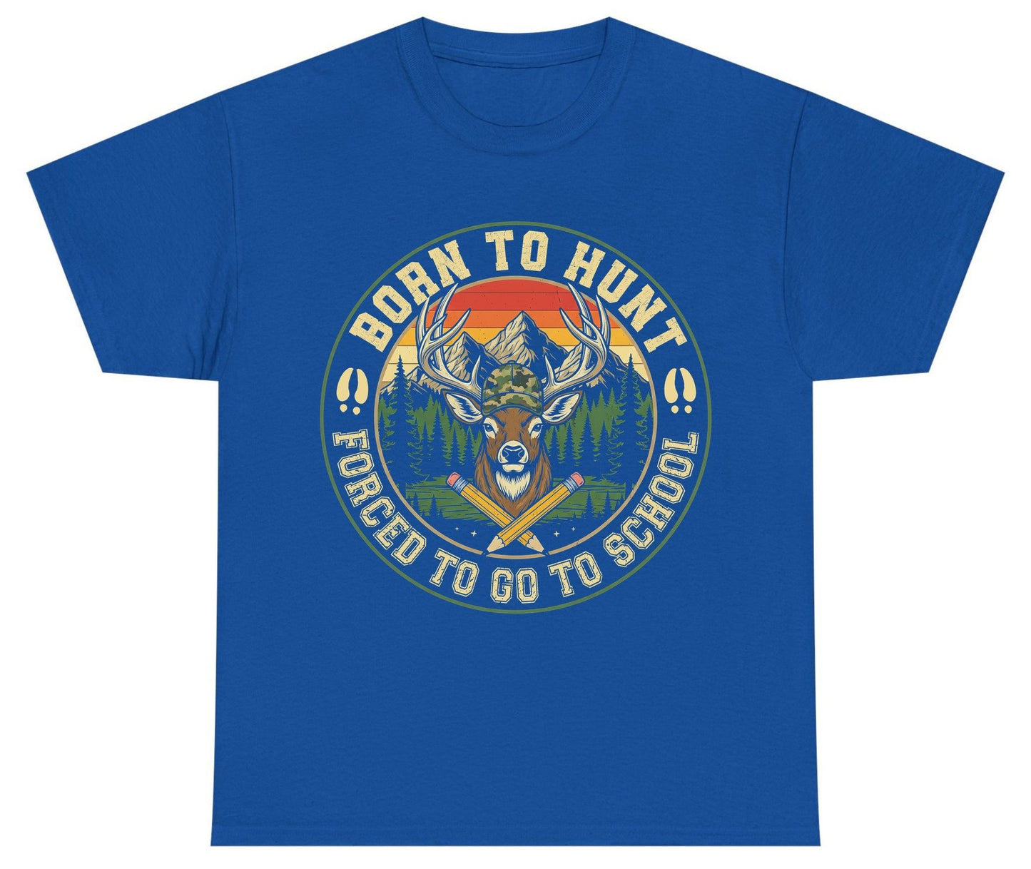 Born to Hunt Forced to Go to School hunting Youth T-Shirt Royal product mockup