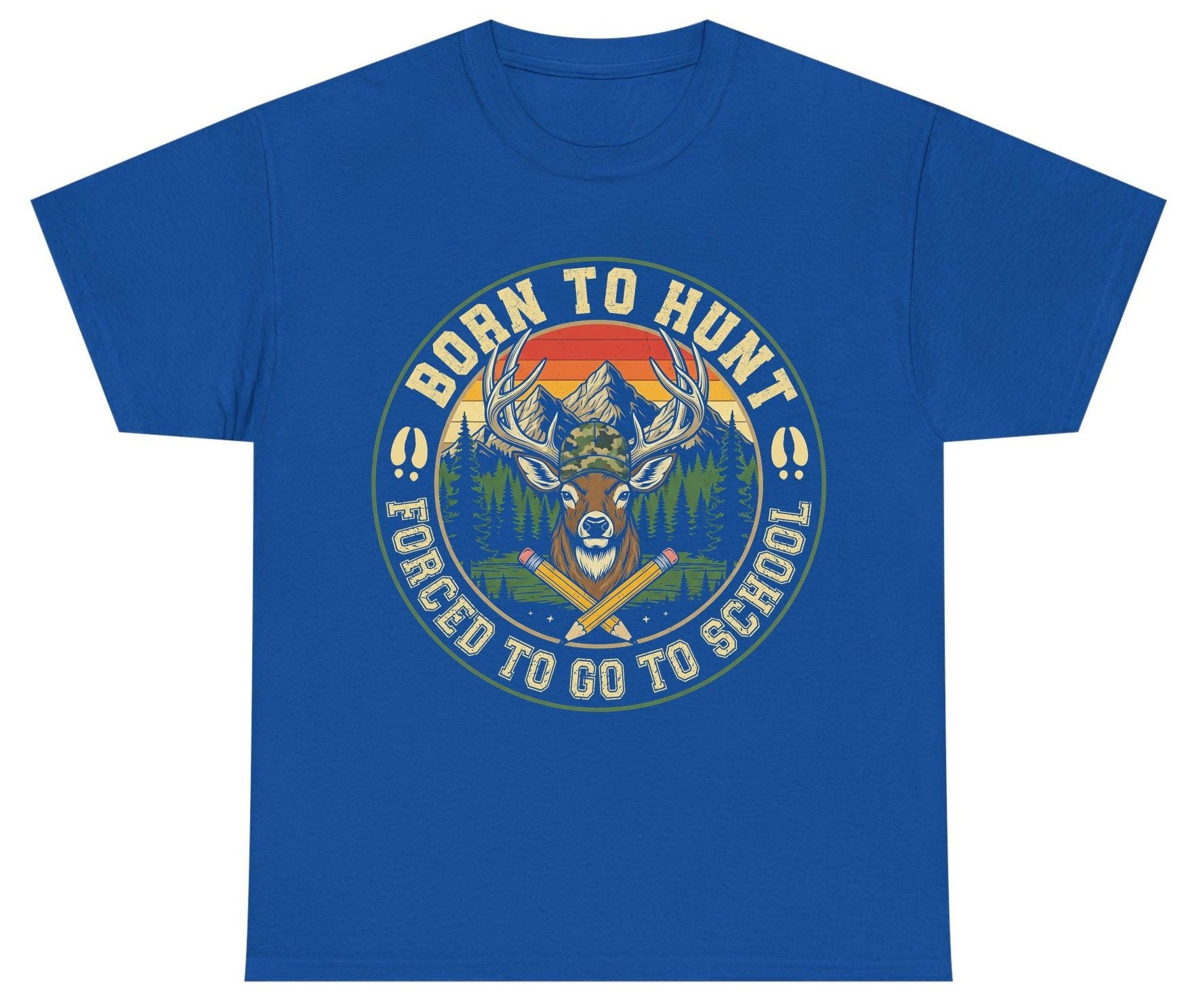 Born to Hunt Forced to Go to School hunting Youth T-Shirt Royal product mockup