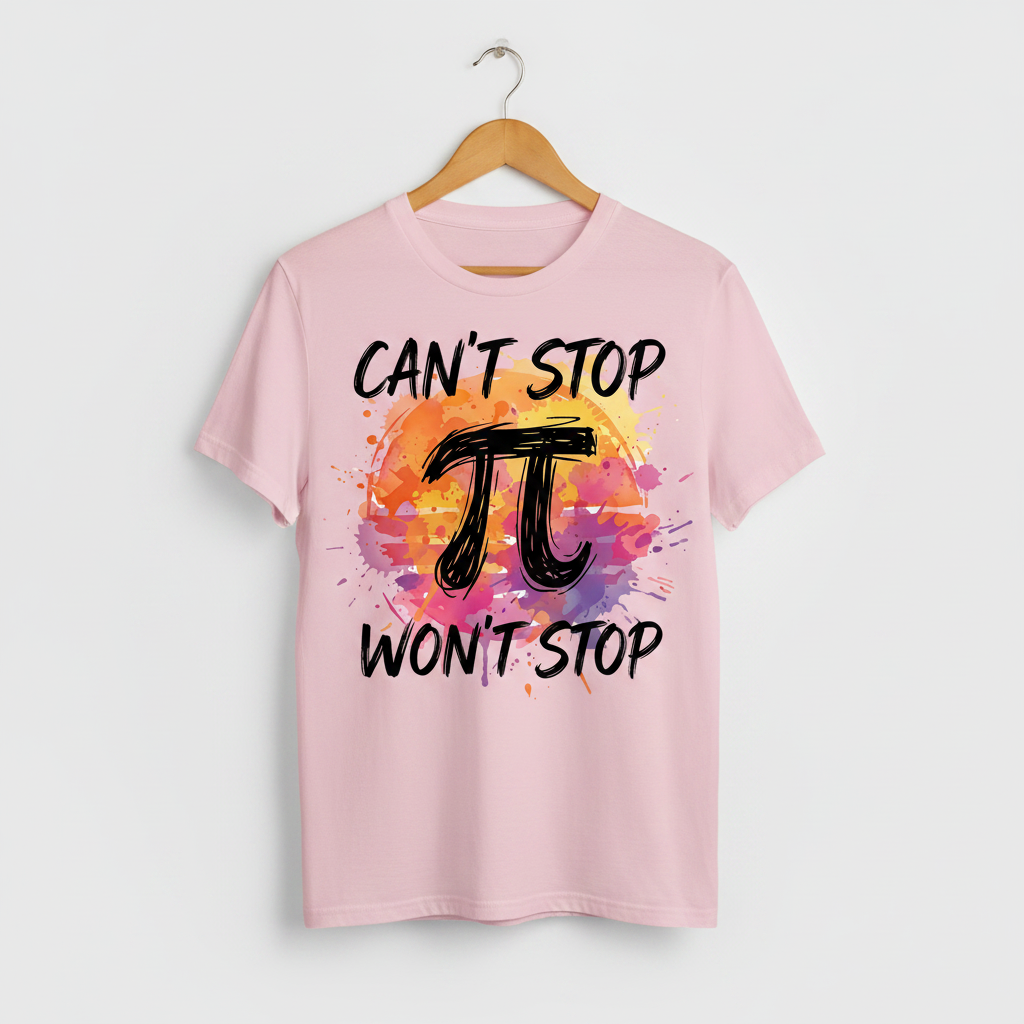 Can't Stop Won't Stop Pi Symbol Math Pun T-Shirt - Light Pink