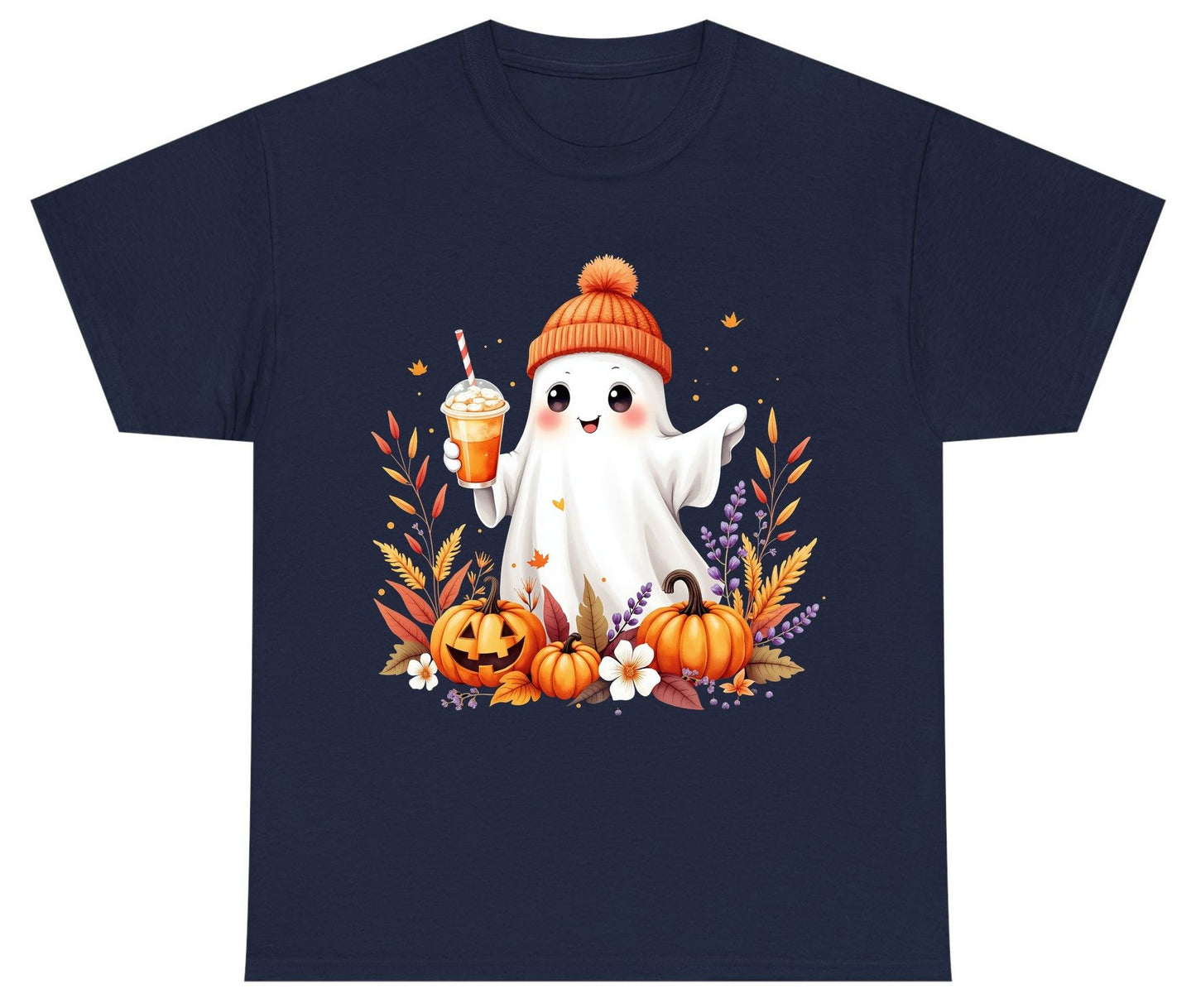 Cute Ghost Pumpkin Spice Latte cute Halloween ghost Youth T-Shirt Navy product mockup