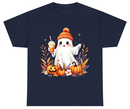 Cute Ghost Pumpkin Spice Latte cute Halloween ghost Youth T-Shirt Navy product mockup