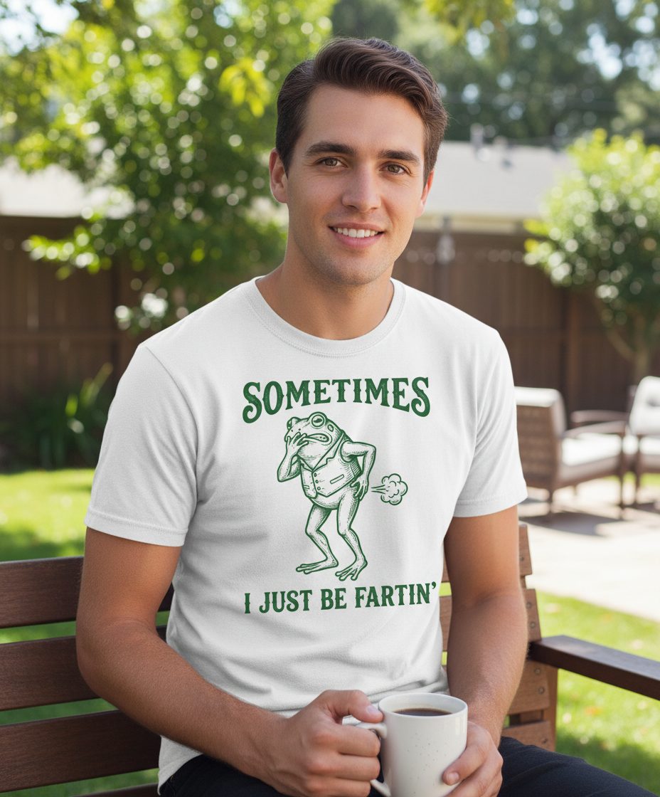 Sometimes I Just Be Fartin' farting frog T-Shirt White lifestyle mockup