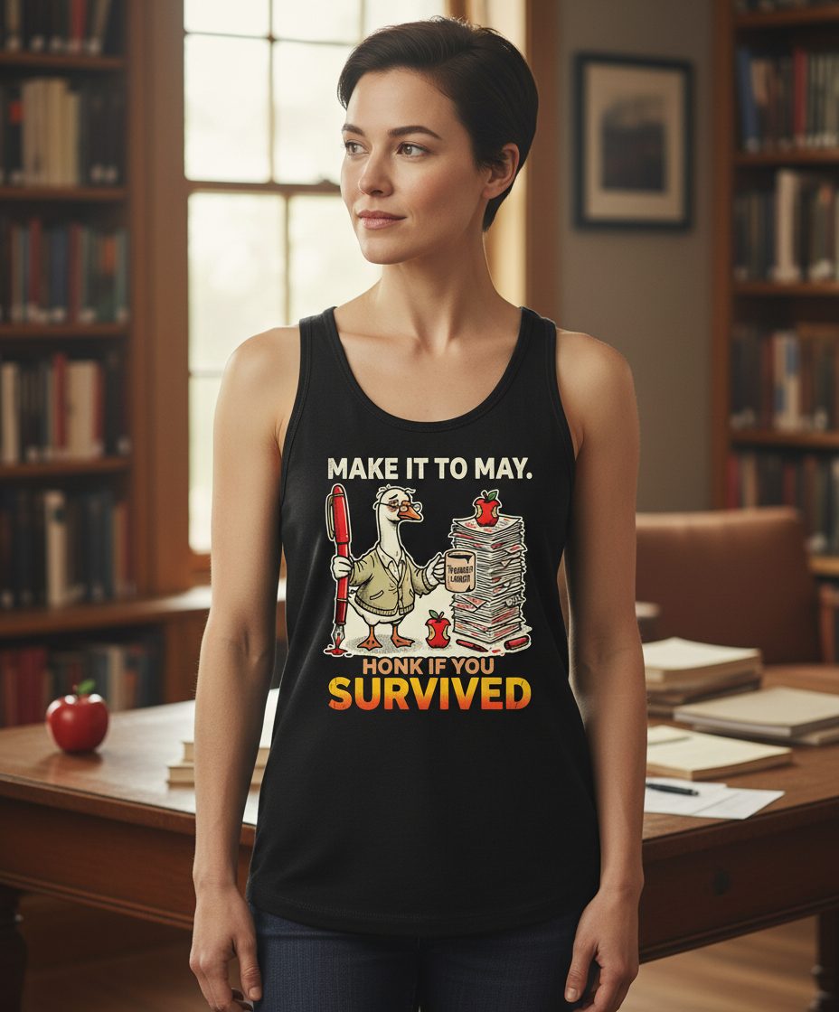 Make It to May Honk If You Survived Funny Teacher Humor Tank Top - lifestyle model mockup - Black