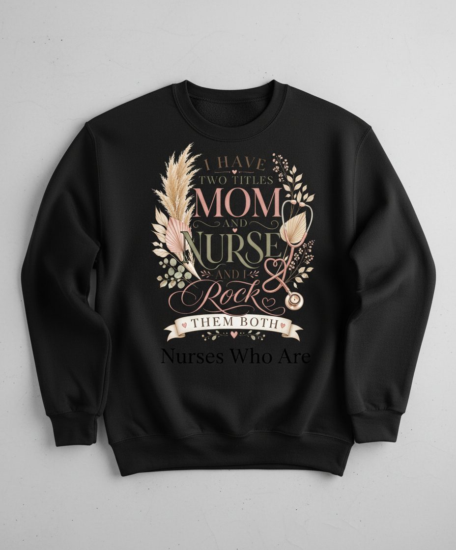 I Have Two Titles Mom and Nurse and I Rock Them Both Sweatshirt - product mockup - Black