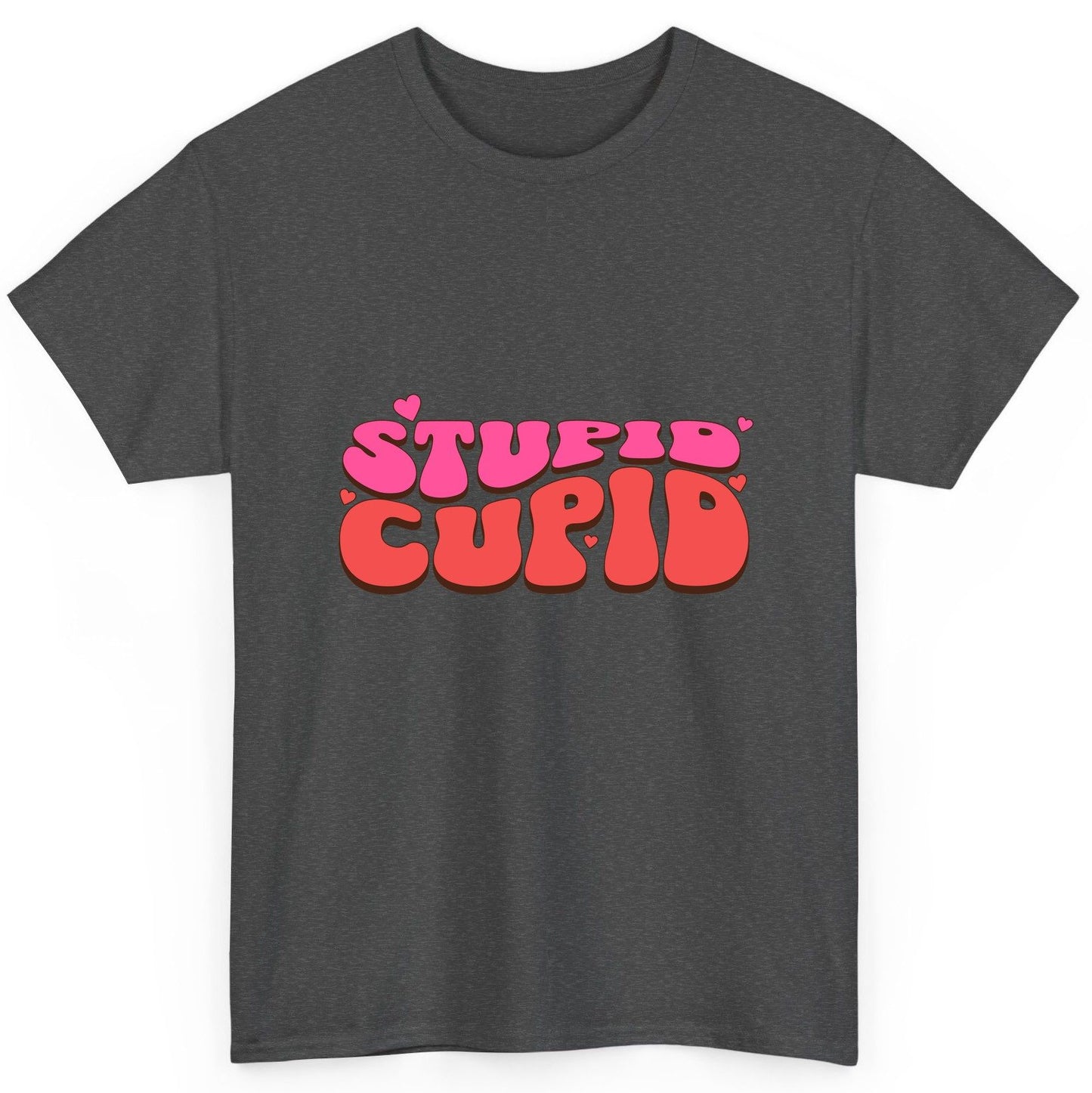 Stupid Cupid anti-Valentine's Day T-Shirt Dark Heather product mockup