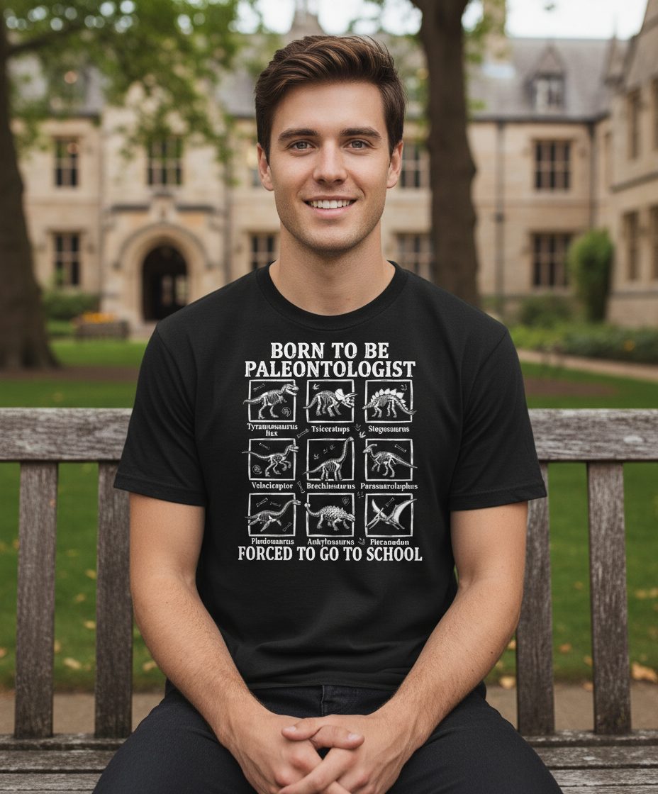 Born to Be Paleontologist Forced to Go to School dinosaurs T-Shirt Black lifestyle mockup