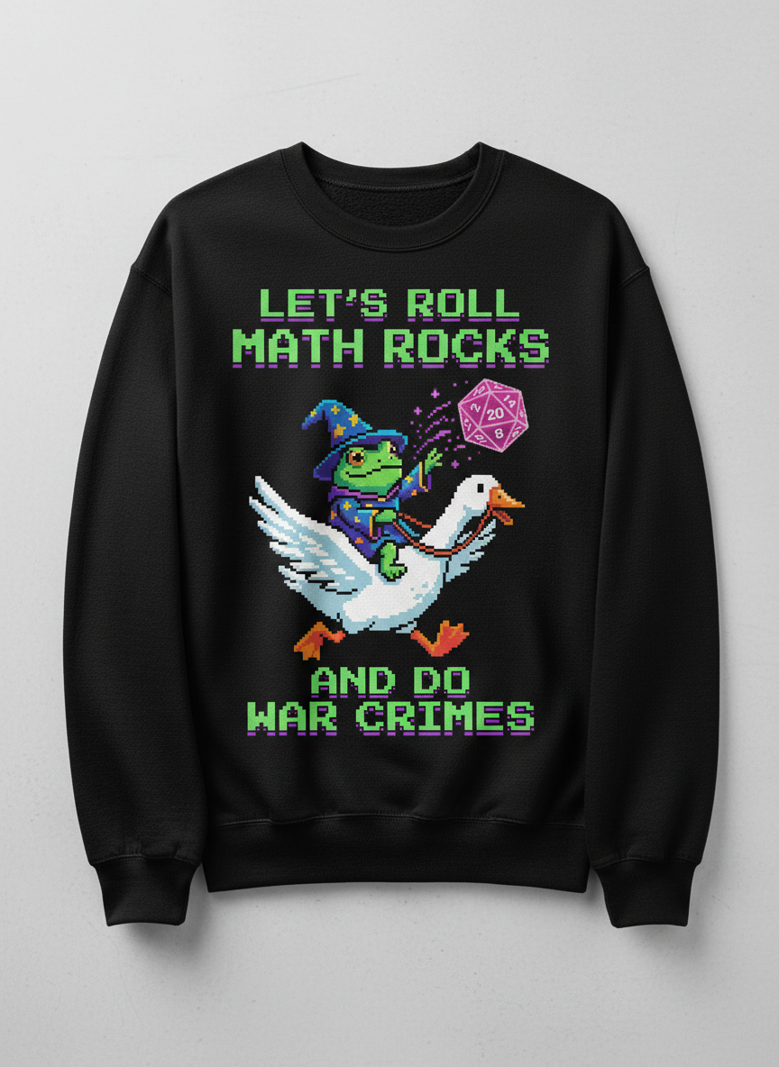 Let's Roll Math Rocks Frog Wizard Pixel Art TTRPG Design Sweatshirt - Black