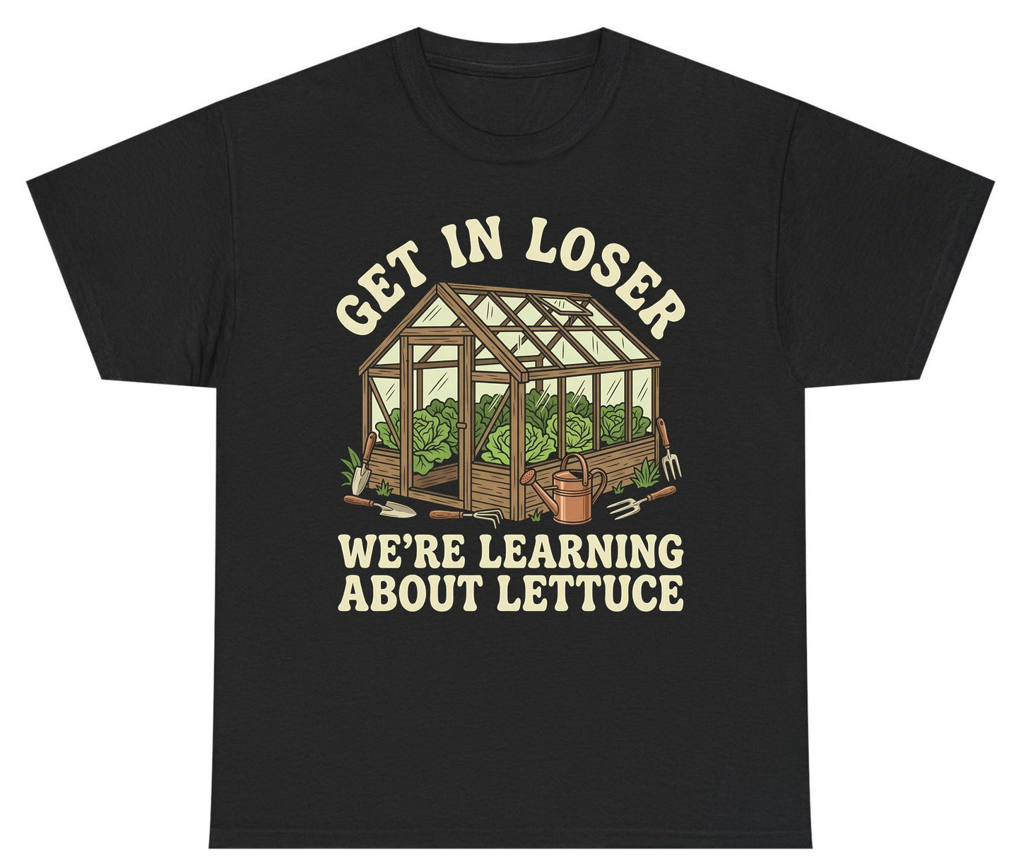 GET IN LOSER WE'RE Learning ABOUT Lettuce Youth T-Shirt - product mockup - Black
