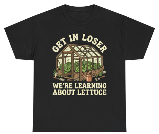 GET IN LOSER WE'RE Learning ABOUT Lettuce Youth T-Shirt - product mockup - Black