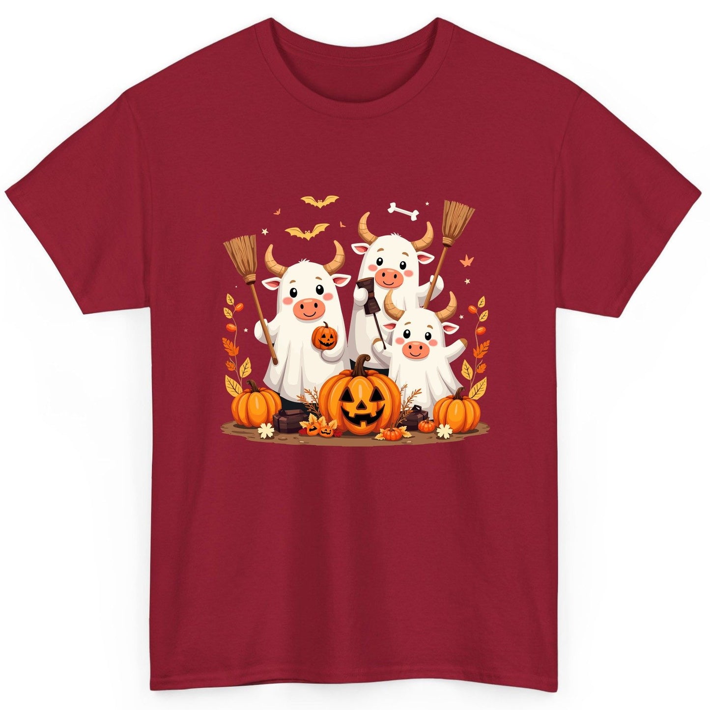 Cute Ghost Cows Halloween cows T-Shirt Cardinal Red product mockup