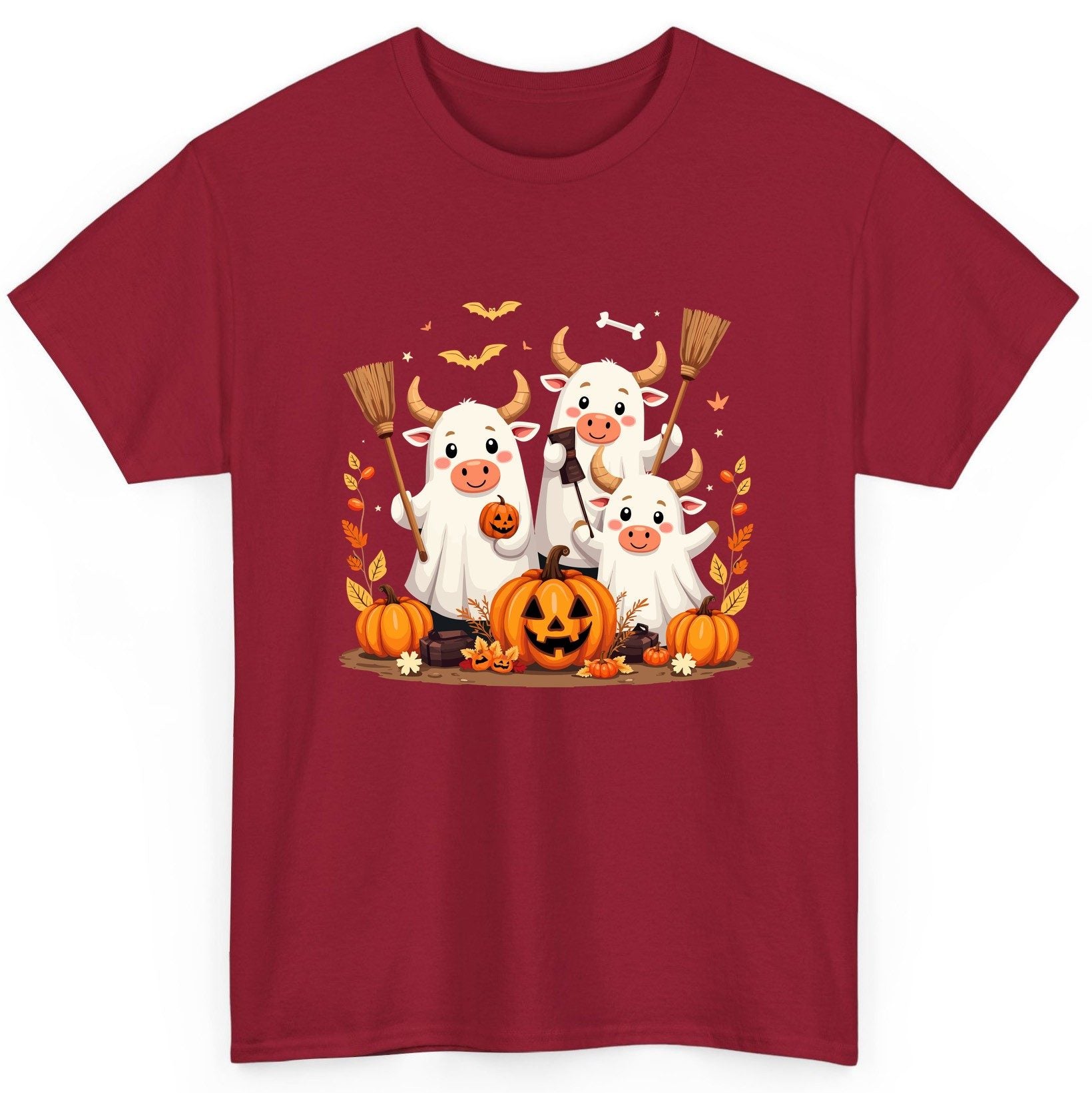 Cute Ghost Cows Halloween cows T-Shirt Cardinal Red product mockup
