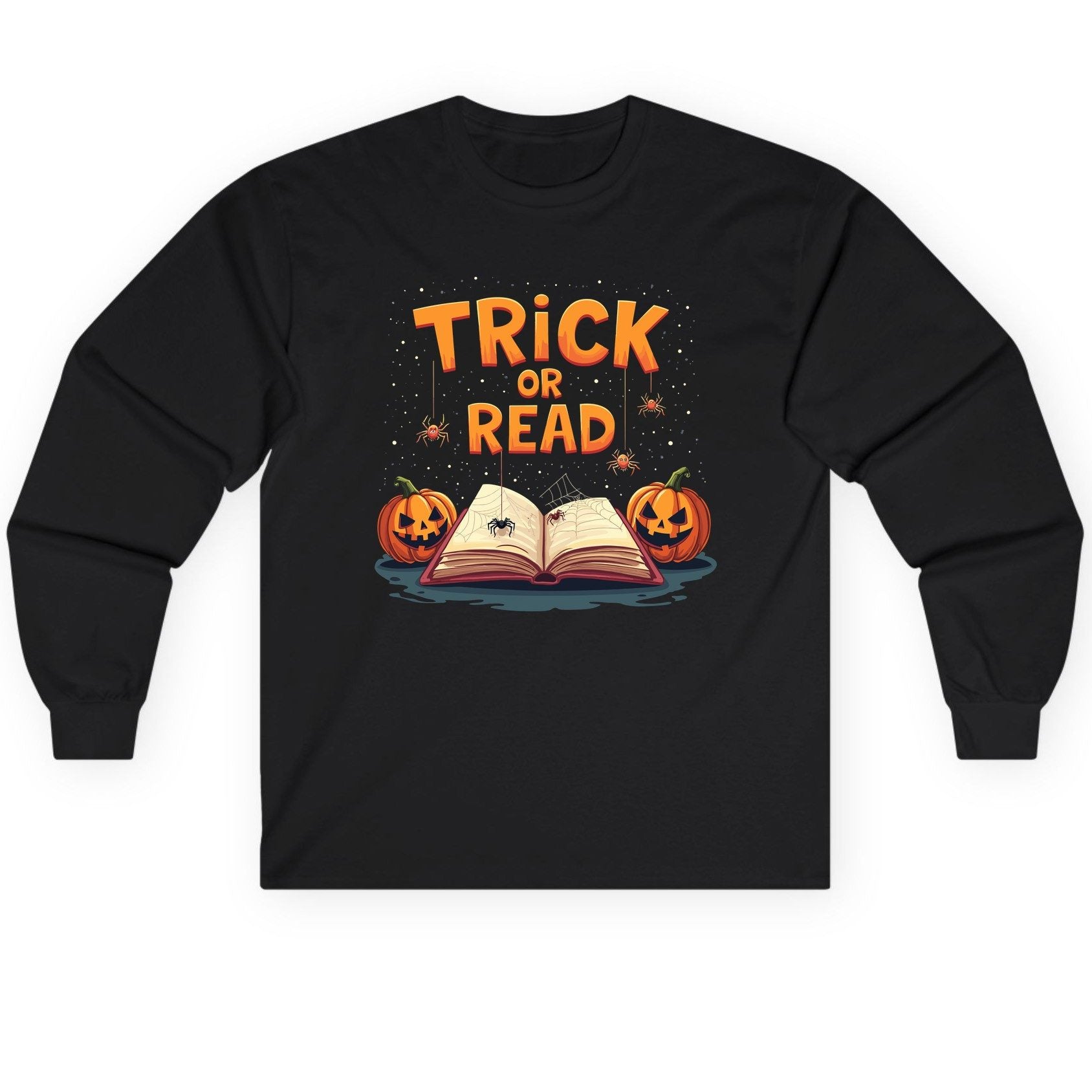 Trick or Read Halloween Long Sleeve Tee Black product mockup
