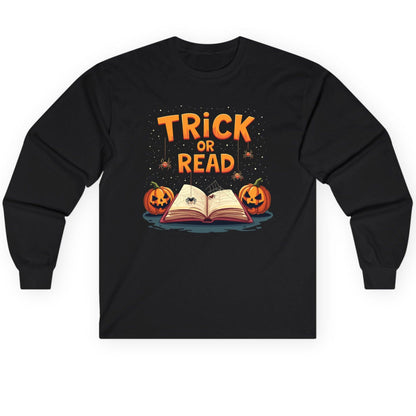 Trick or Read Halloween Long Sleeve Tee Black product mockup