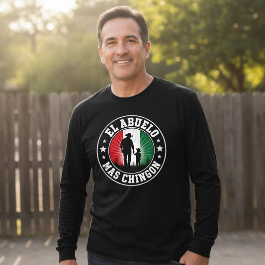 El Abuelo Mas Chingon mexican grandfather Long Sleeve Tee Black lifestyle mockup