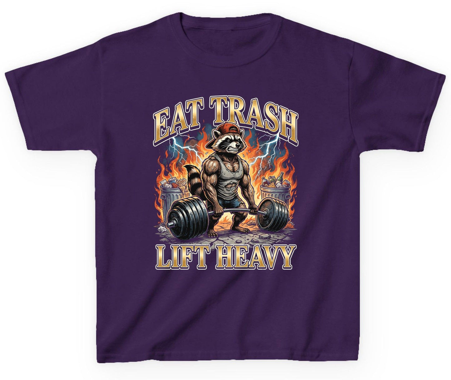 Eat Trash Lift Heavy raccoon Youth T-Shirt Purple product mockup