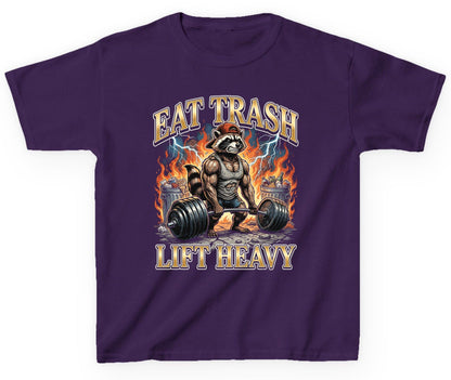 Eat Trash Lift Heavy raccoon Youth T-Shirt Purple product mockup