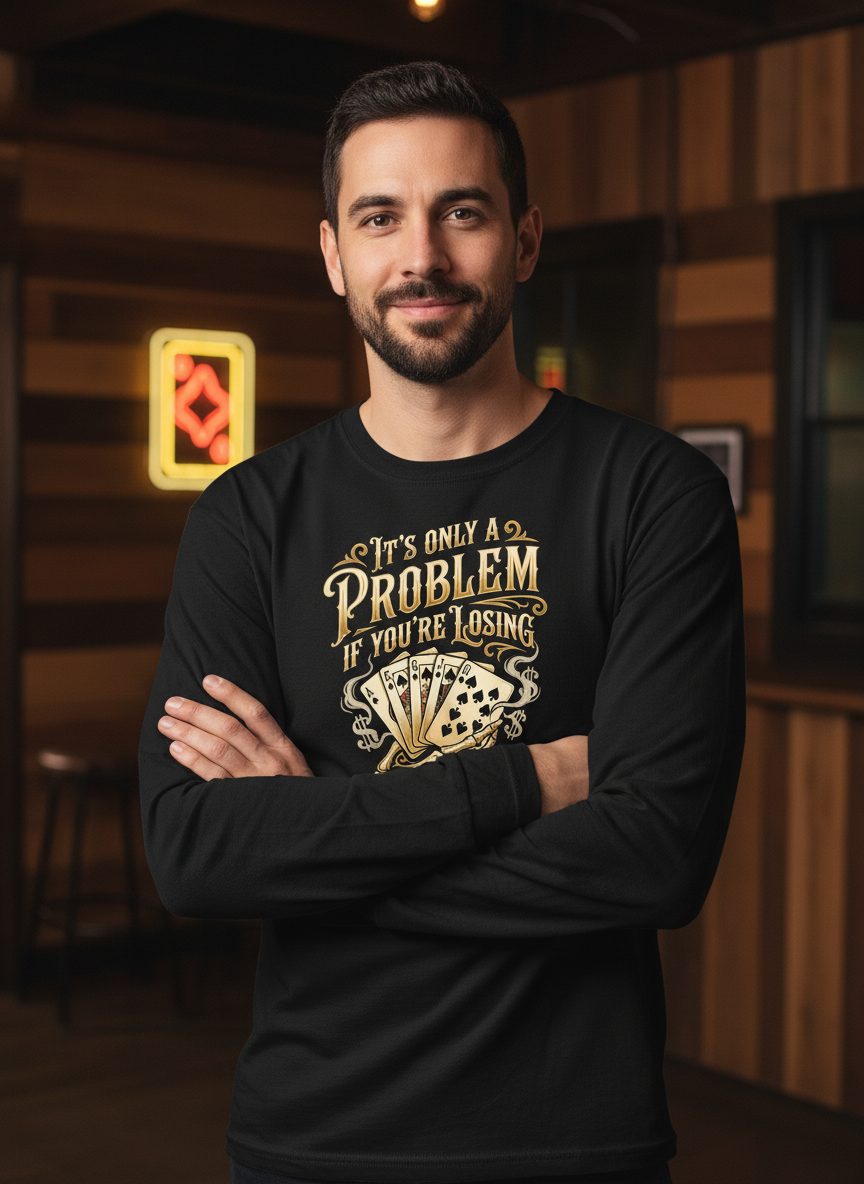 It's Only a Problem If You're Losing poker Long Sleeve Tee Black lifestyle mockup