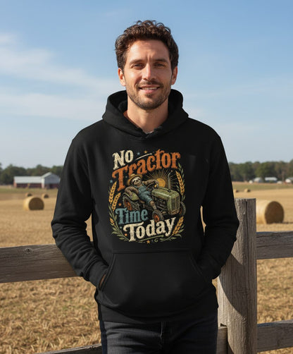 No Tractor Time Today Funny Sloth Hoodie - lifestyle model mockup - Black