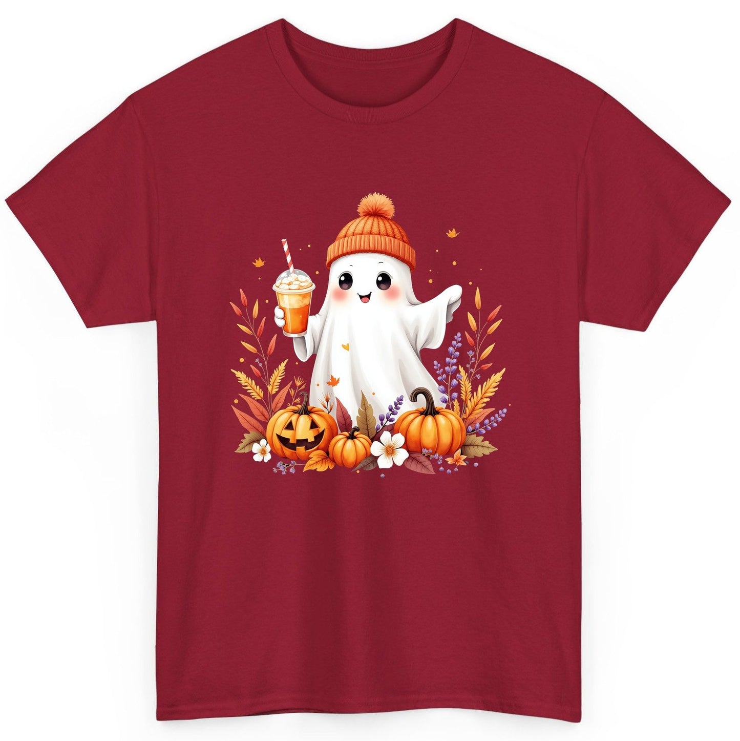 Cute Ghost Pumpkin Spice Latte cute Halloween ghost T-Shirt Cardinal Red product mockup