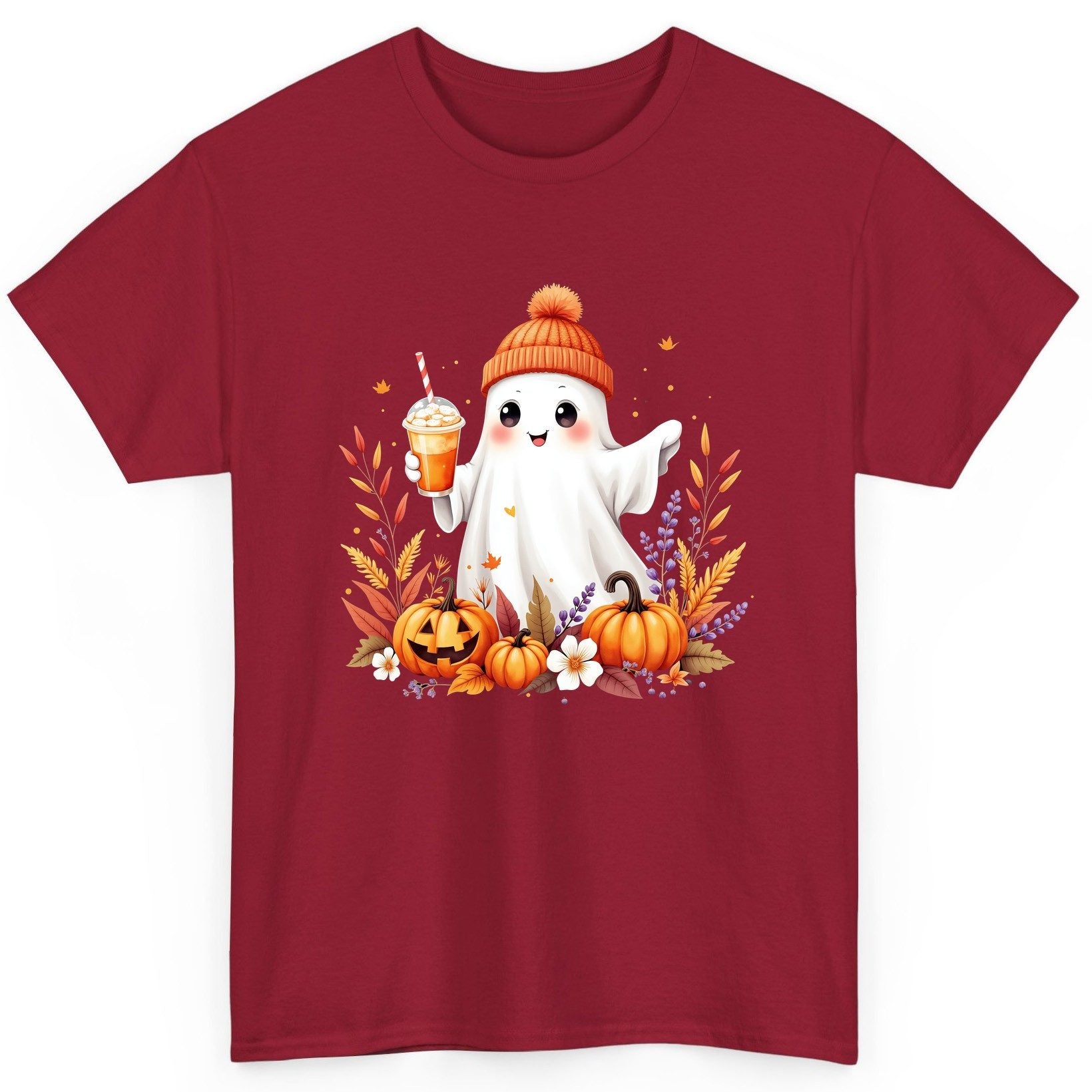 Cute Ghost Pumpkin Spice Latte cute Halloween ghost T-Shirt Cardinal Red product mockup