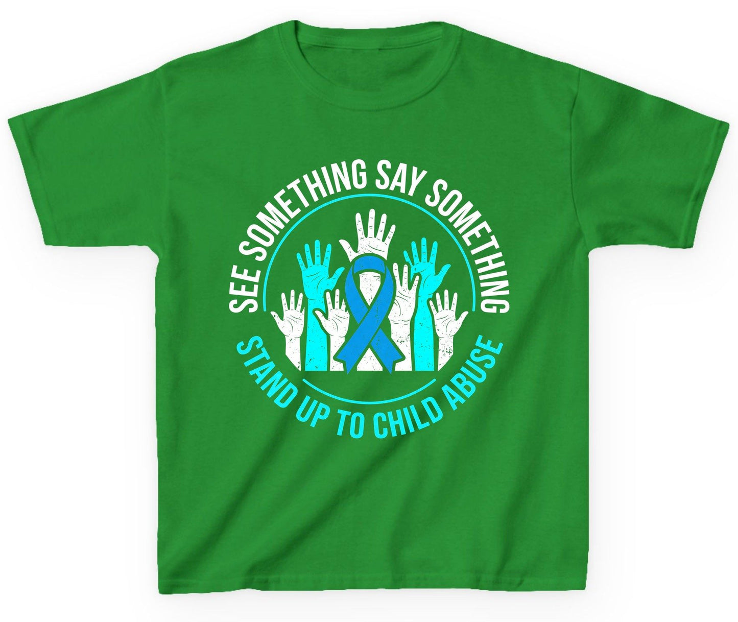 See Something Say Something Stand Up to Child Abuse Youth T-Shirt - product mockup - Irish Green