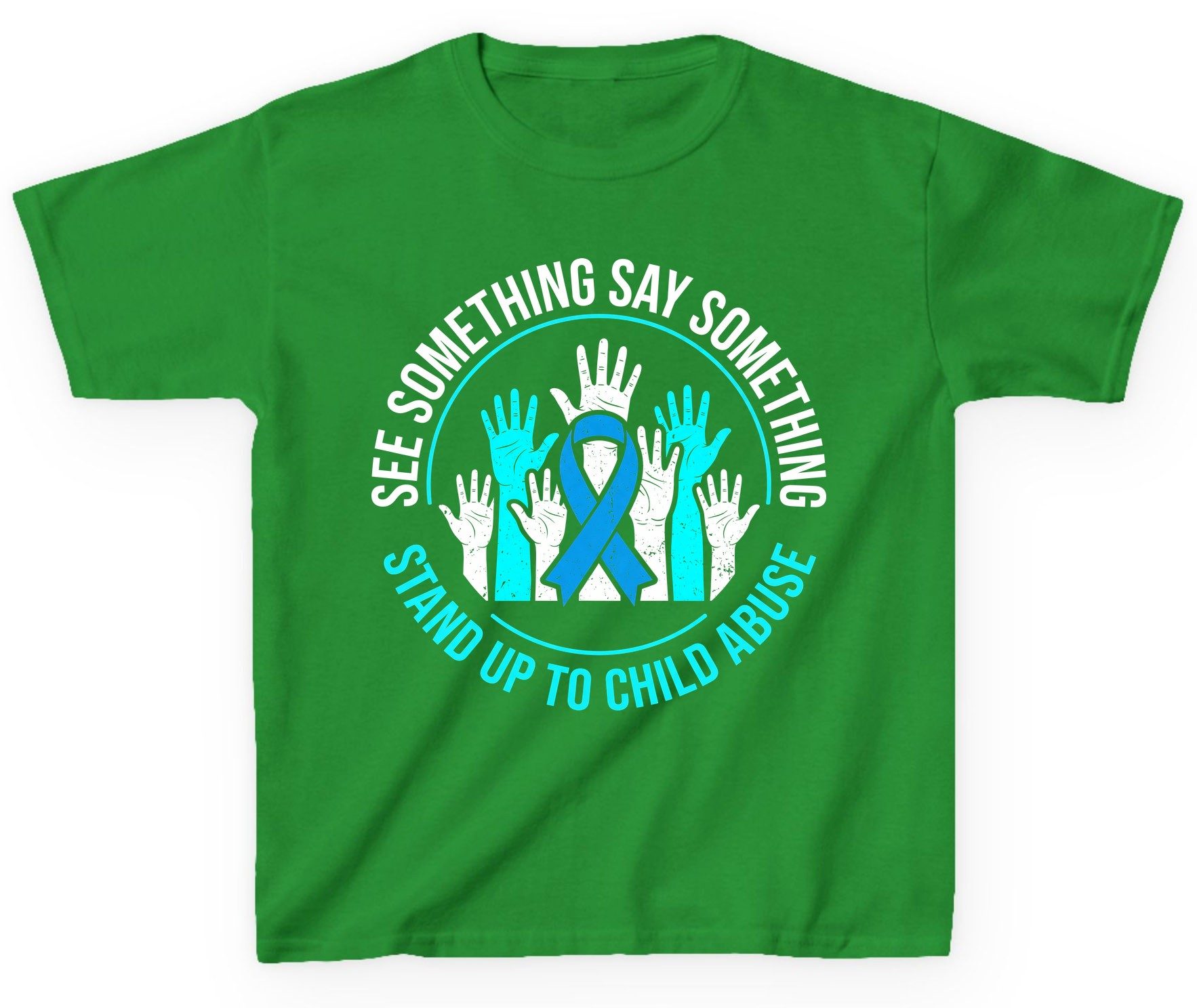 See Something Say Something Stand Up to Child Abuse Youth T-Shirt - product mockup - Irish Green
