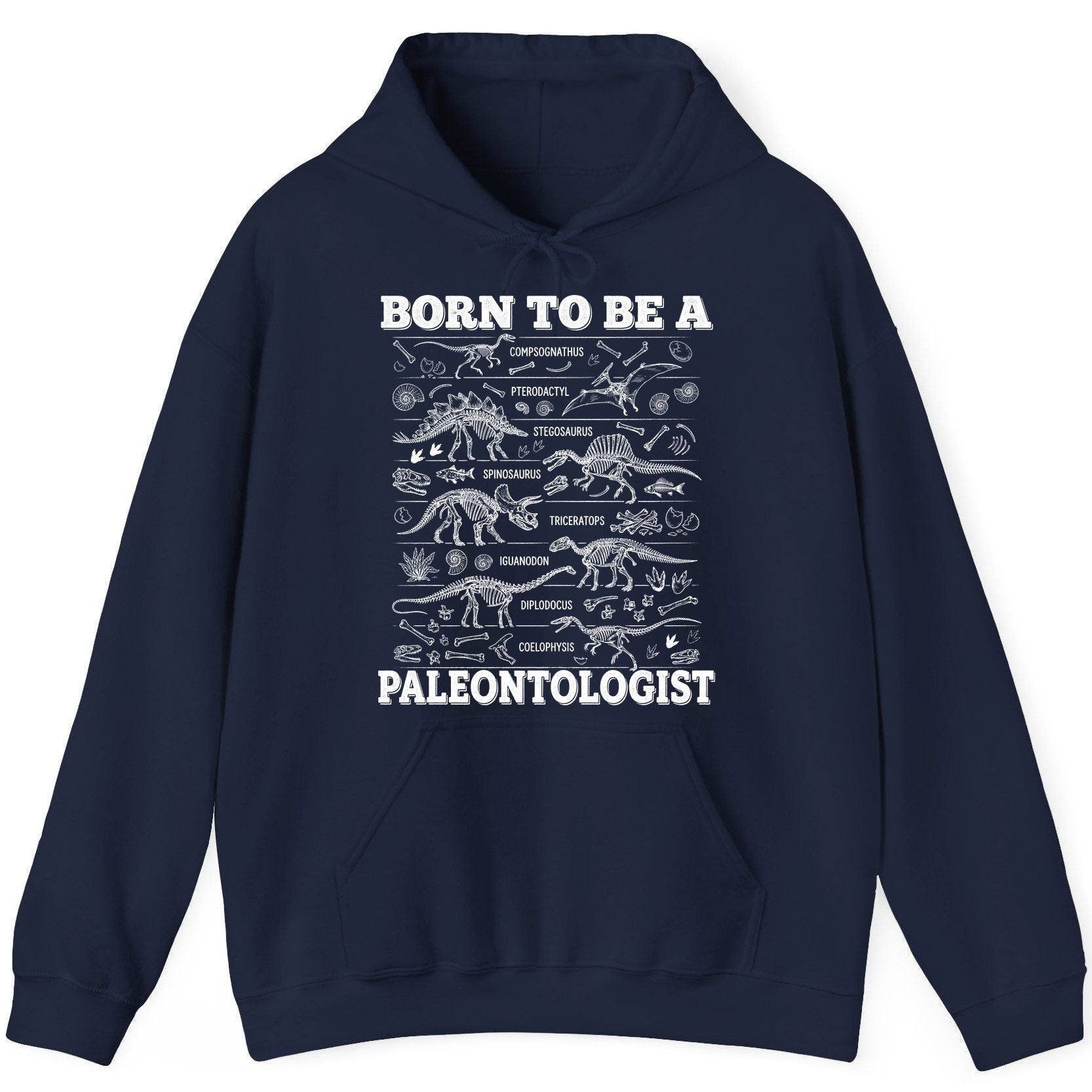 Born to Be a Paleontologist dinosaur skeletons Hoodie Navy product mockup