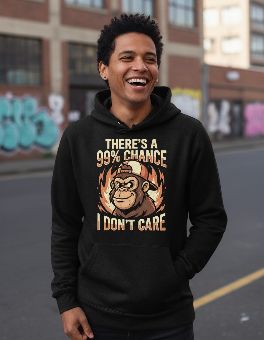There's a 99% Chance I Don't Care monkey Hoodie Black lifestyle mockup