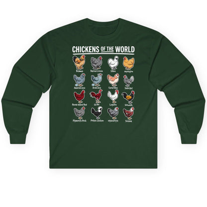 Chickens of the World chicken breeds Long Sleeve Tee Forest Green product mockup