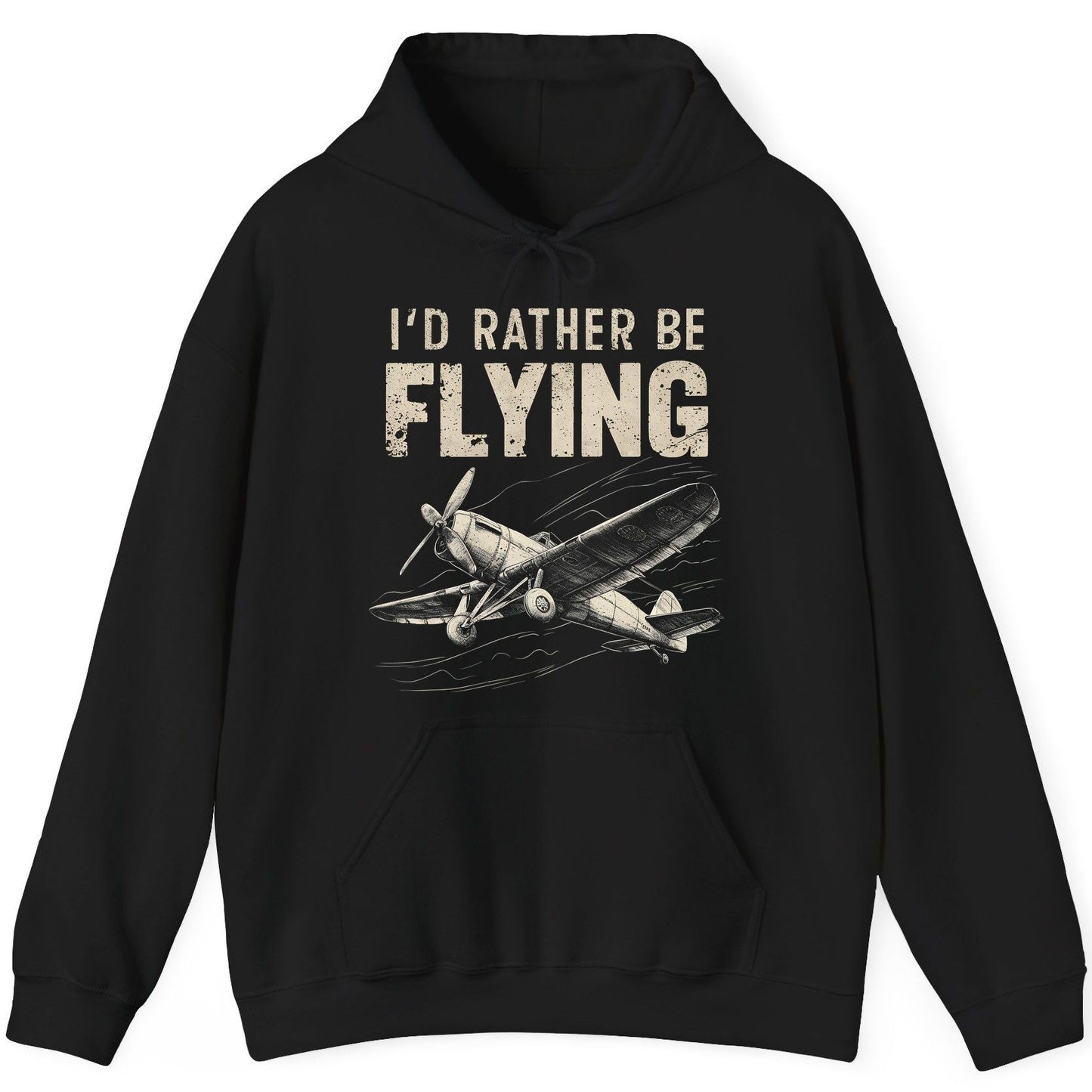 I'd Rather Be Flying vintage propeller plane Hoodie Black product mockup
