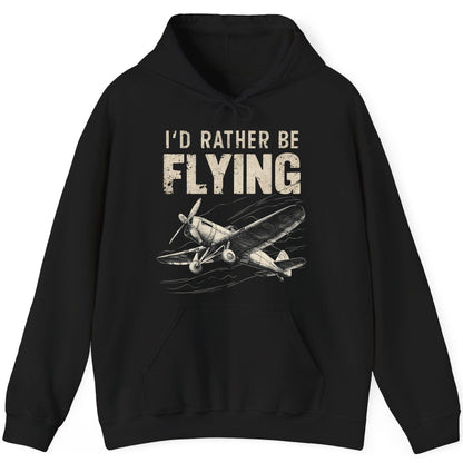 I'd Rather Be Flying vintage propeller plane Hoodie Black product mockup