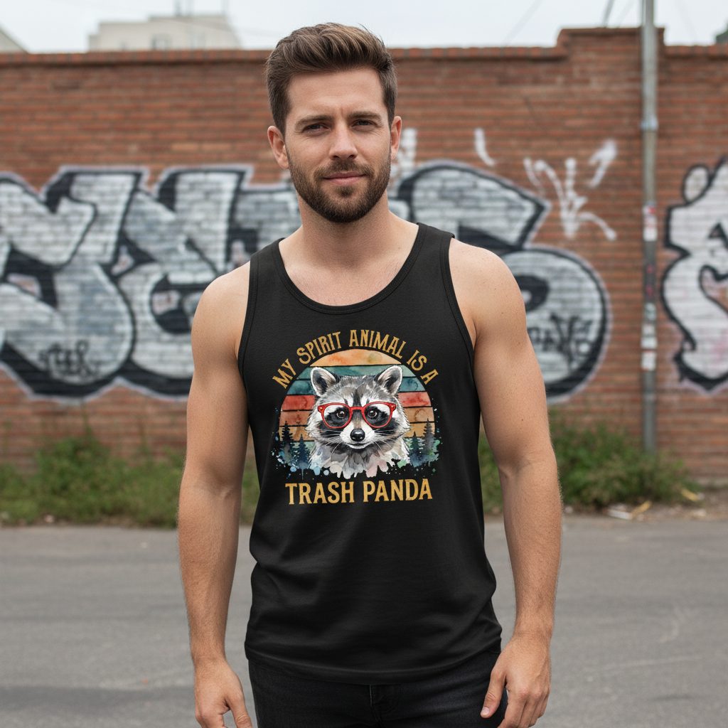 My Spirit Animal Is a Trash Panda raccoon Tank Top Black lifestyle mockup