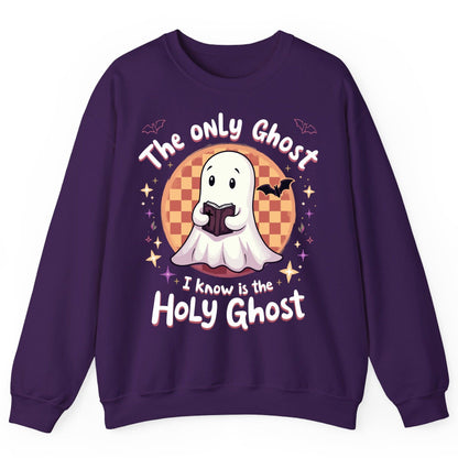 The Only Ghost I Know Is the Holy Ghost christian Halloween Sweatshirt Purple product mockup