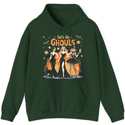 Let's Go Ghouls Halloween women Hoodie Forest Green product mockup