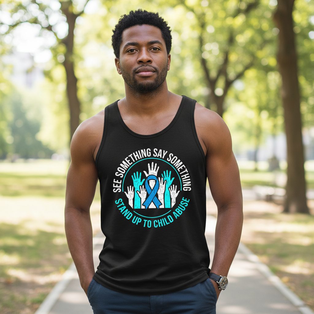 See Something Say Something Stand Up to Child Abuse Awareness Tank Top - lifestyle model mockup - Black