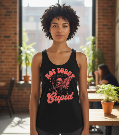 Not Today Cupid skeletal cupid Tank Top Black lifestyle mockup
