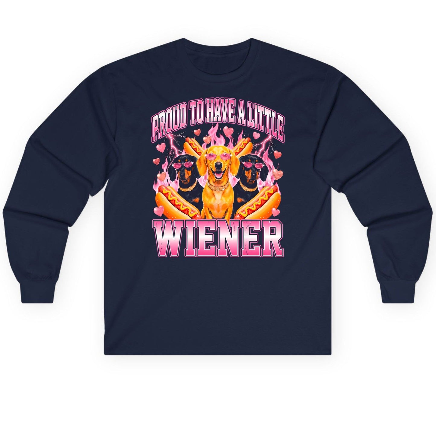Proud to Have a Little Wiener dachshund Long Sleeve Tee Navy product mockup