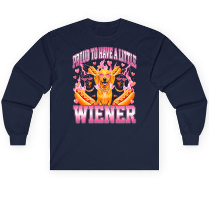 Proud to Have a Little Wiener dachshund Long Sleeve Tee Navy product mockup