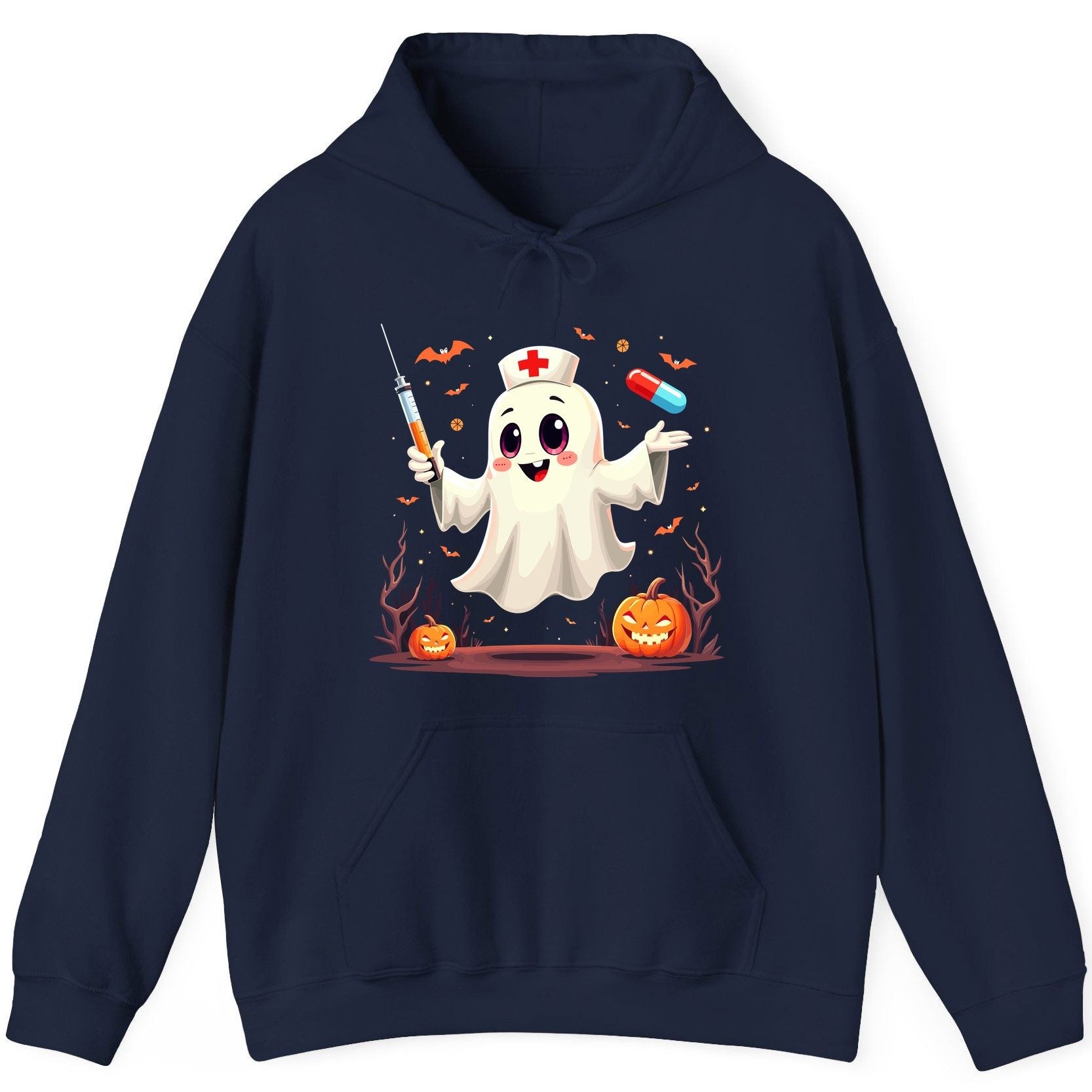Cute Ghost Nurse Halloween ghost nurse Hoodie Navy product mockup