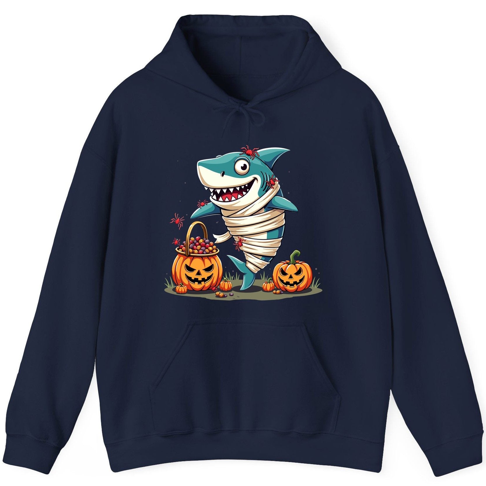 Mummy Shark Halloween shark Hoodie Navy product mockup
