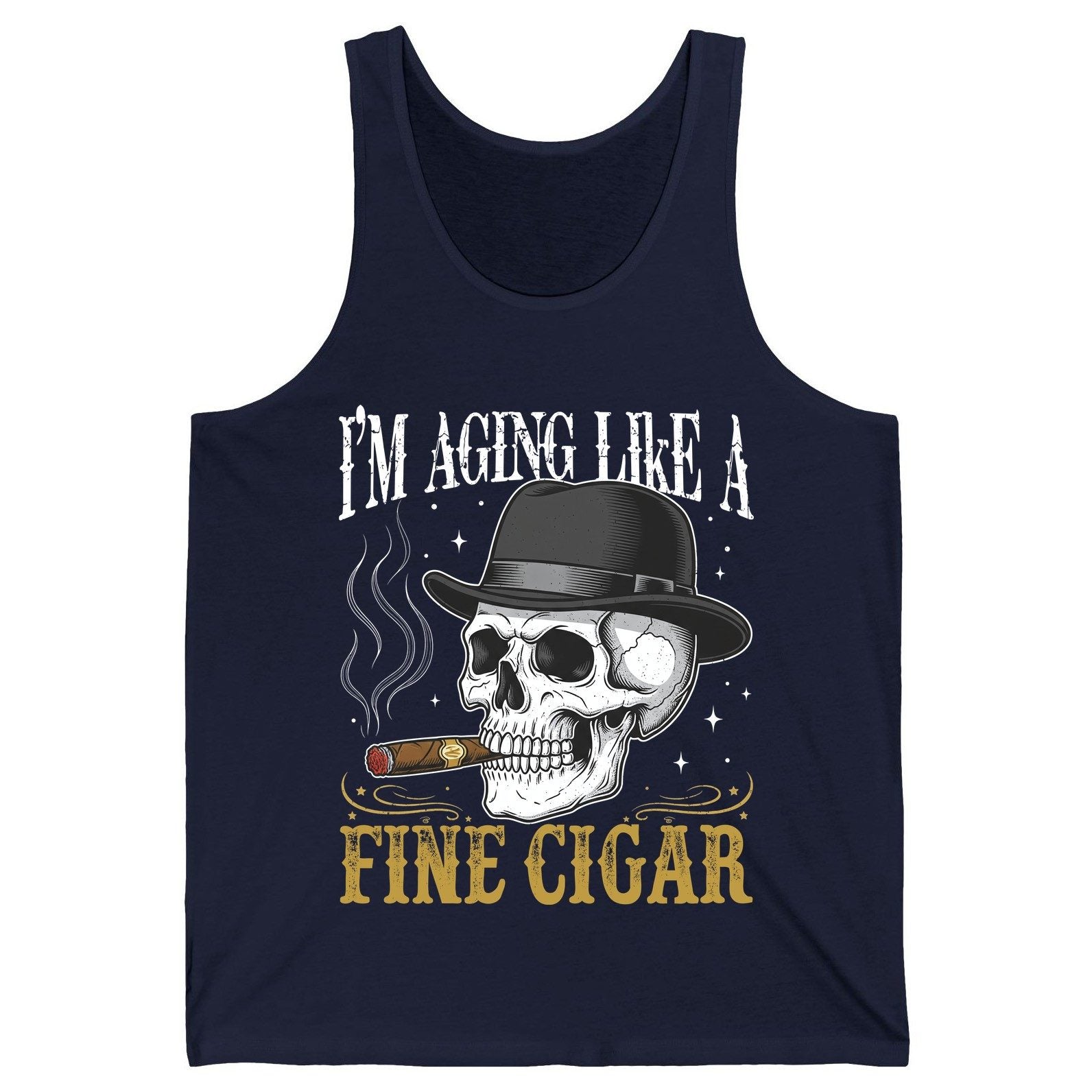 I'm Aging Like a Fine Cigar smoking skull Tank Top Navy product mockup