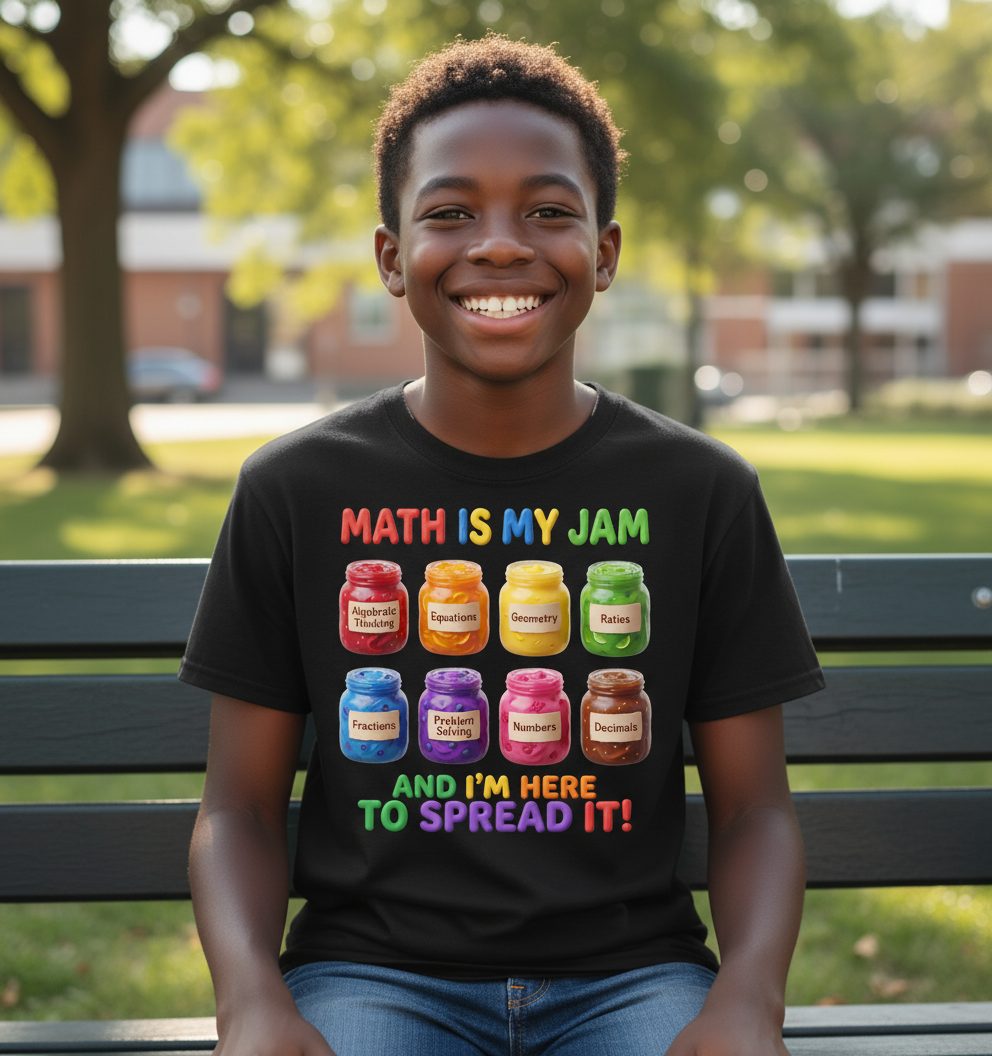 Math Is My Jam and I'm Here to Spread It! mathematics Youth T-Shirt Black lifestyle mockup