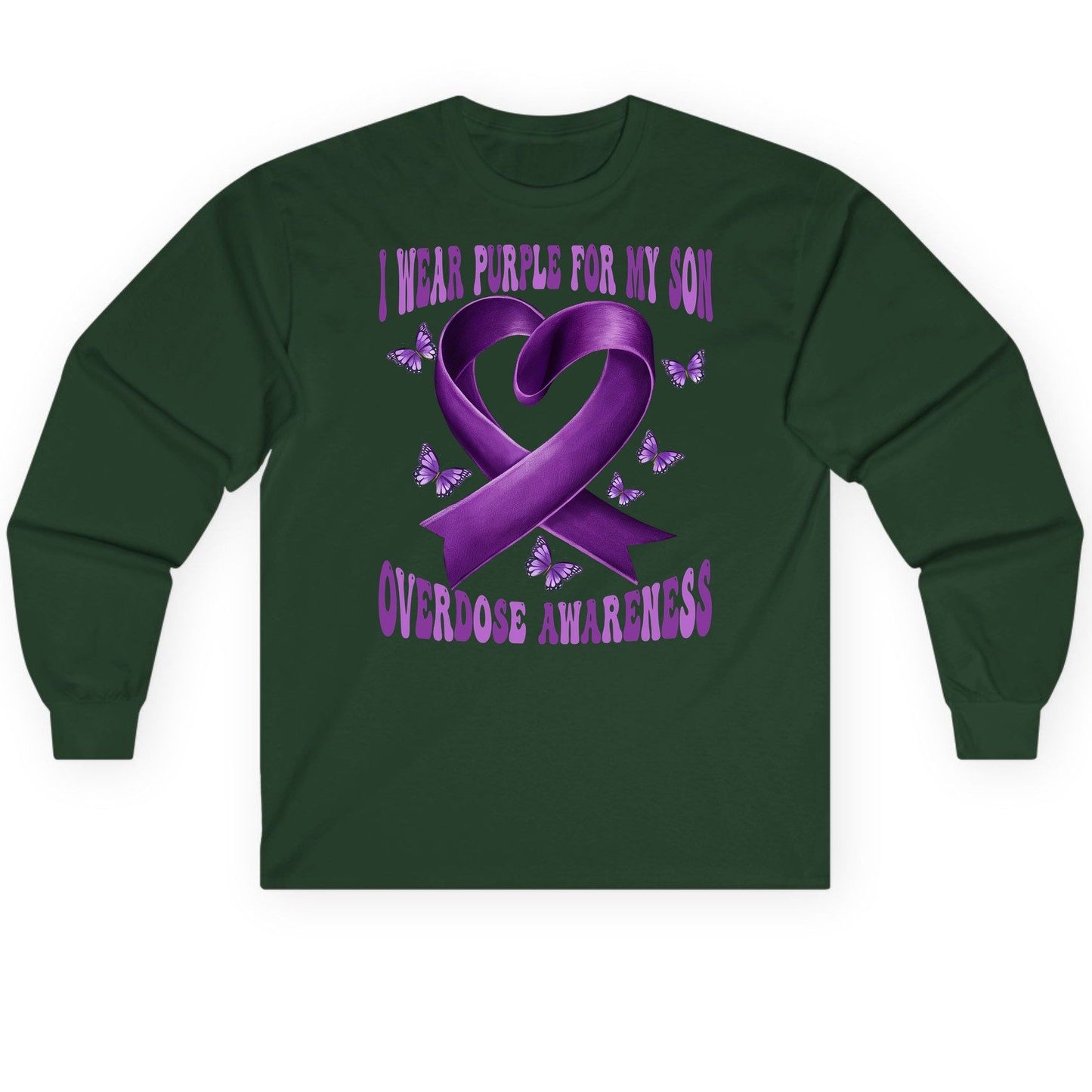 I Wear Purple for My Son Overdose Awareness overdose awareness Long Sleeve Tee Forest Green product mockup